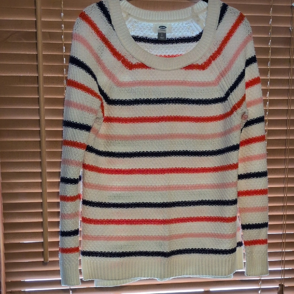 Old Navy Women's Striped Sweater - Cream, Coral, Pink and Navy
